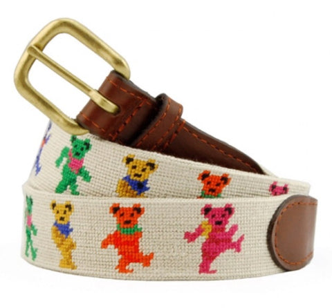 Dancing Bears Oatmeal Needlepoint Belt