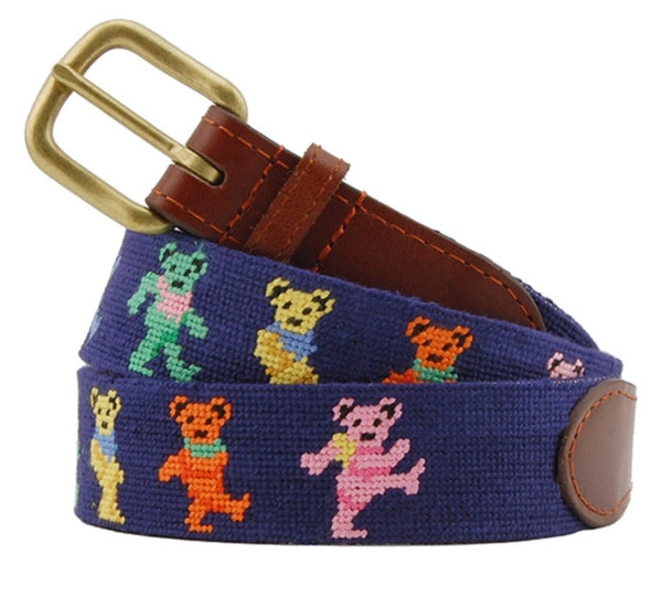 Dancing Bears Navy Needlepoint Belt